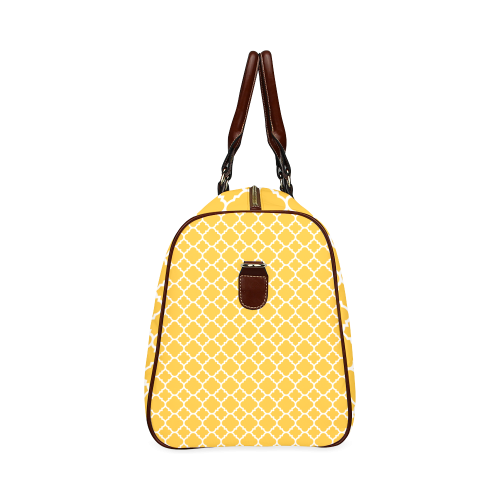 sunny yellow white quatrefoil classic pattern Waterproof Travel Bag/Large (Model 1639)