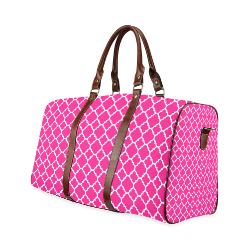 hot pink white quatrefoil classic pattern Waterproof Travel Bag/Large (Model 1639)