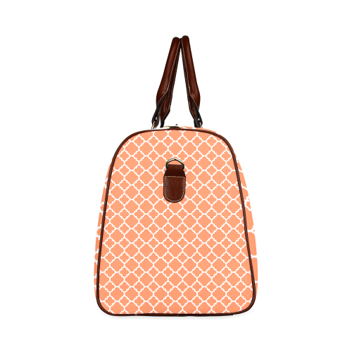 orange white quatrefoil classic pattern Waterproof Travel Bag/Large (Model 1639)