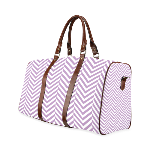 lilac purple and white classic chevron pattern Waterproof Travel Bag/Large (Model 1639)