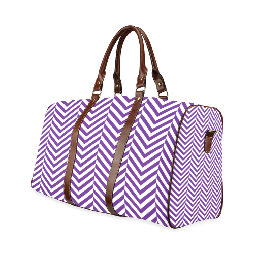 royal purple and white classic chevron pattern Waterproof Travel Bag/Large (Model 1639)