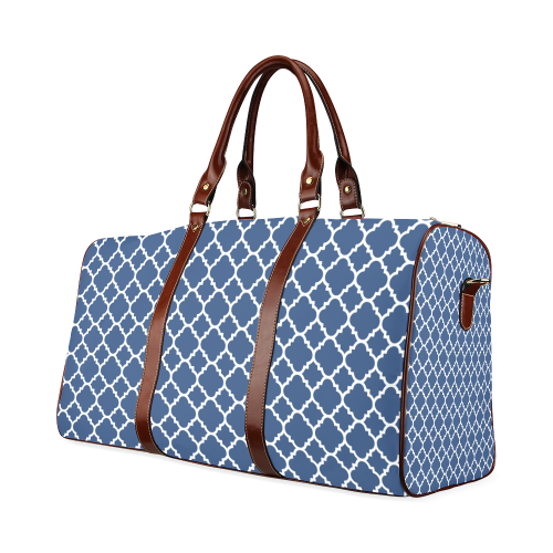 dark blue white quatrefoil classic pattern Waterproof Travel Bag/Large (Model 1639)