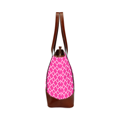 hot pink white quatrefoil classic pattern Tote Handbag (Model 1642)