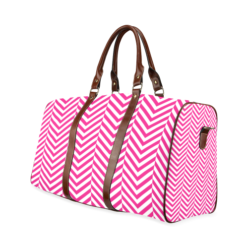 hot pink and white classic chevron pattern Waterproof Travel Bag/Large (Model 1639)