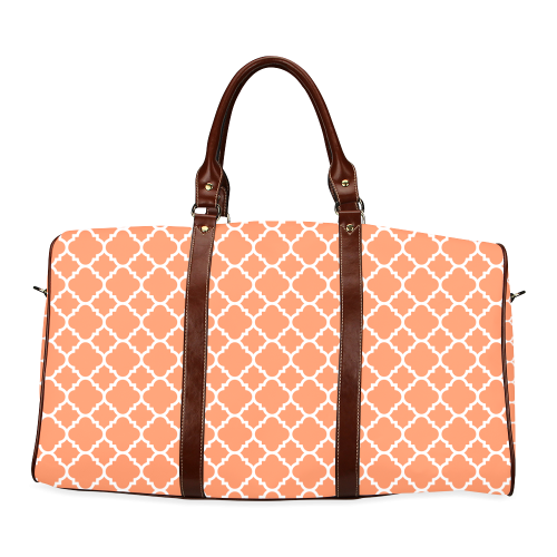 orange white quatrefoil classic pattern Waterproof Travel Bag/Large (Model 1639)