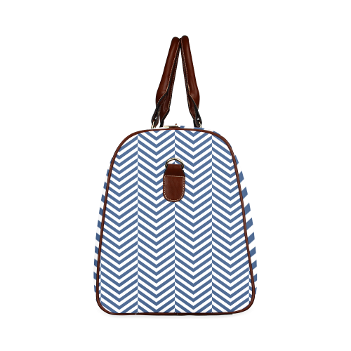 dark blue and white classic chevron pattern Waterproof Travel Bag/Large (Model 1639)