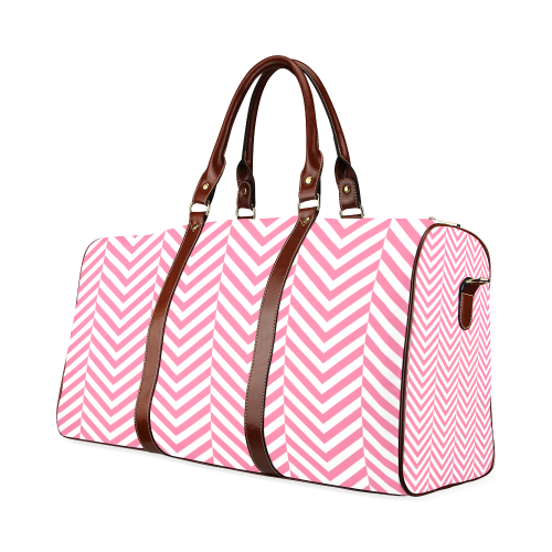 pink and white classic chevron pattern Waterproof Travel Bag/Large (Model 1639)