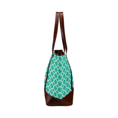 emerald green white quatrefoil classic pattern Tote Handbag (Model 1642)