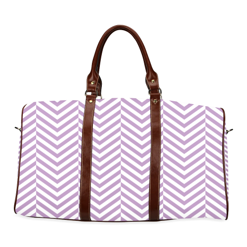 lilac purple and white classic chevron pattern Waterproof Travel Bag/Large (Model 1639)