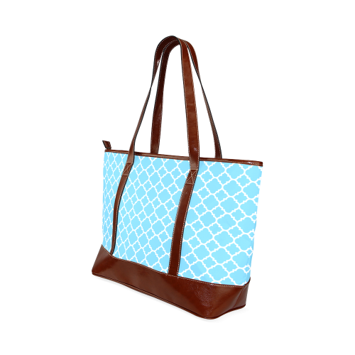 bright blue white quatrefoil classic pattern Tote Handbag (Model 1642)
