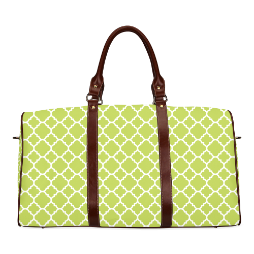 spring green white quatrefoil classic pattern Waterproof Travel Bag/Large (Model 1639)