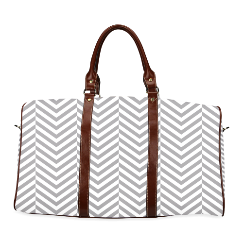 grey and white classic chevron pattern Waterproof Travel Bag/Large (Model 1639)