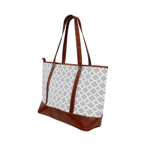 grey white quatrefoil classic pattern Tote Handbag (Model 1642)