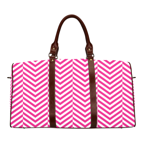 hot pink and white classic chevron pattern Waterproof Travel Bag/Large (Model 1639)