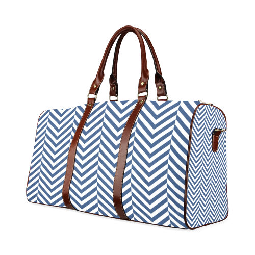 dark blue and white classic chevron pattern Waterproof Travel Bag/Large (Model 1639)