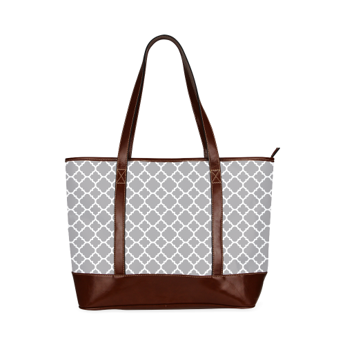 grey white quatrefoil classic pattern Tote Handbag (Model 1642)