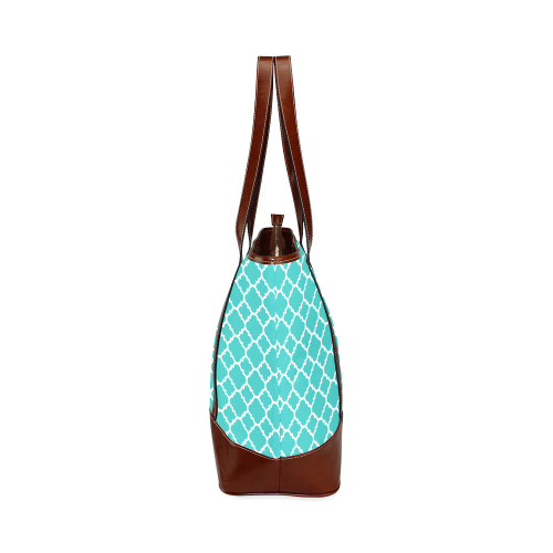 turquoise white quatrefoil classic pattern Tote Handbag (Model 1642)