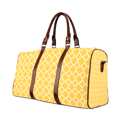 sunny yellow white quatrefoil classic pattern Waterproof Travel Bag/Large (Model 1639)