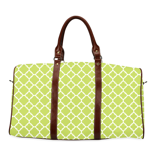 spring green white quatrefoil classic pattern Waterproof Travel Bag/Large (Model 1639)