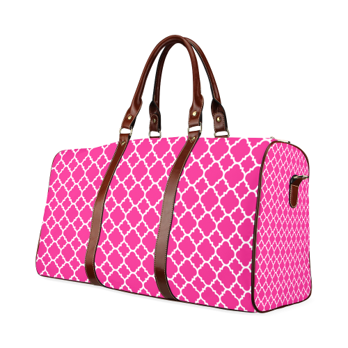 hot pink white quatrefoil classic pattern Waterproof Travel Bag/Large (Model 1639)