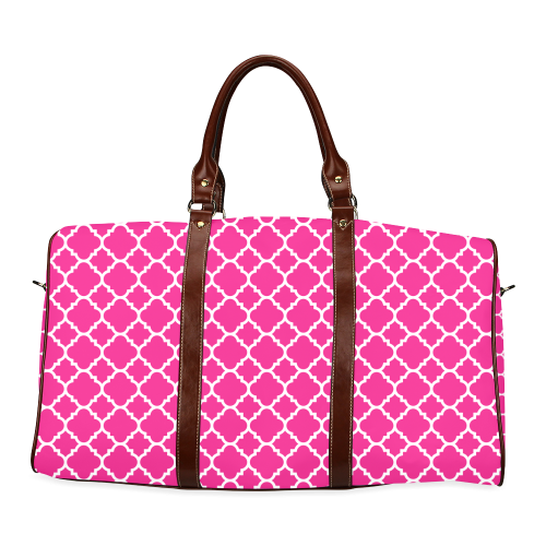 hot pink white quatrefoil classic pattern Waterproof Travel Bag/Large (Model 1639)