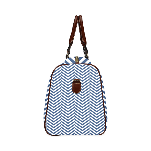 dark blue and white classic chevron pattern Waterproof Travel Bag/Large (Model 1639)