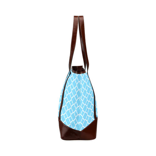 bright blue white quatrefoil classic pattern Tote Handbag (Model 1642)