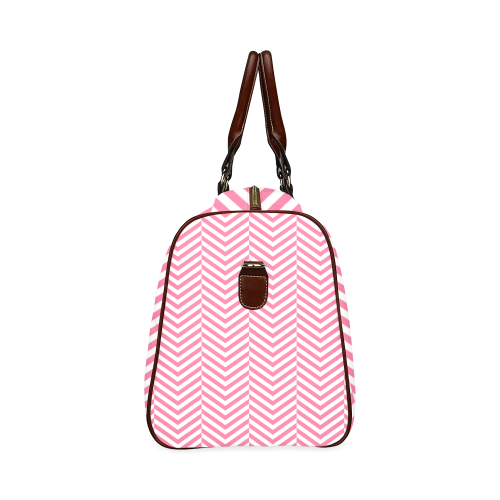 pink and white classic chevron pattern Waterproof Travel Bag/Large (Model 1639)