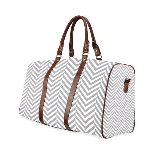 grey and white classic chevron pattern Waterproof Travel Bag/Large (Model 1639)