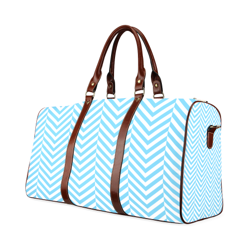 bright blue and white classic chevron pattern Waterproof Travel Bag/Large (Model 1639)