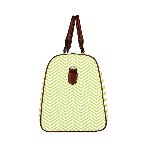 spring green and white classic chevron pattern Waterproof Travel Bag/Large (Model 1639)