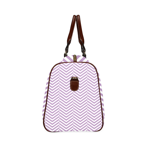 lilac purple and white classic chevron pattern Waterproof Travel Bag/Large (Model 1639)