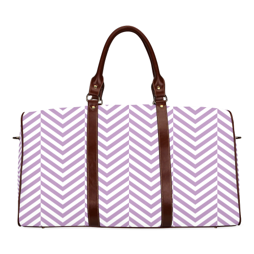 lilac purple and white classic chevron pattern Waterproof Travel Bag/Large (Model 1639)