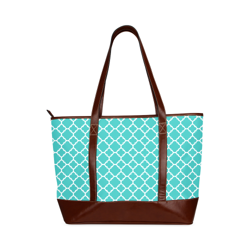 turquoise white quatrefoil classic pattern Tote Handbag (Model 1642)