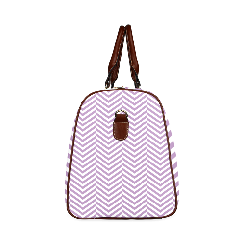 lilac purple and white classic chevron pattern Waterproof Travel Bag/Large (Model 1639)