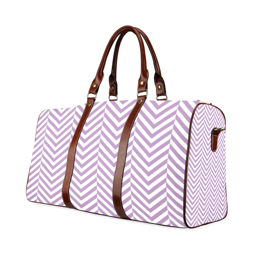 lilac purple and white classic chevron pattern Waterproof Travel Bag/Large (Model 1639)