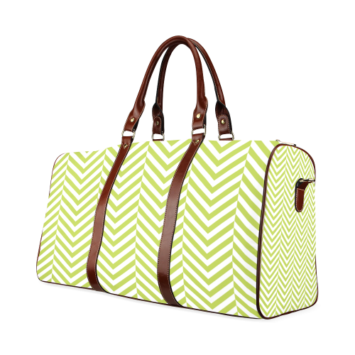 spring green and white classic chevron pattern Waterproof Travel Bag/Large (Model 1639)