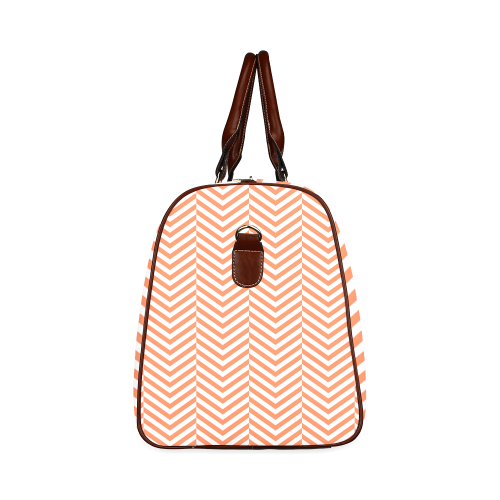 orange and white classic chevron pattern Waterproof Travel Bag/Large (Model 1639)