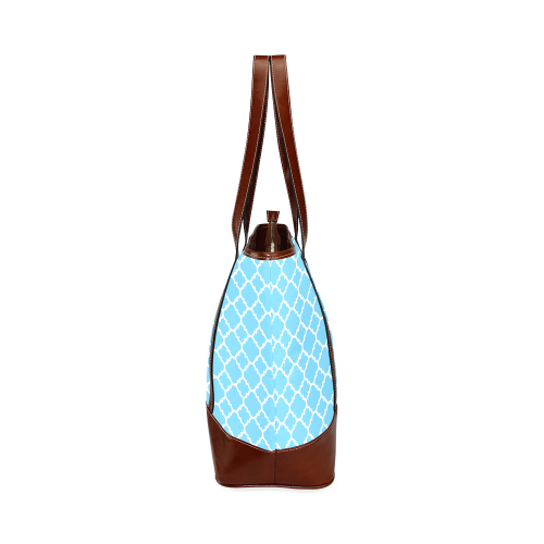 bright blue white quatrefoil classic pattern Tote Handbag (Model 1642)