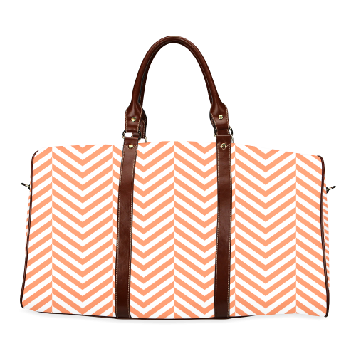 orange and white classic chevron pattern Waterproof Travel Bag/Large (Model 1639)