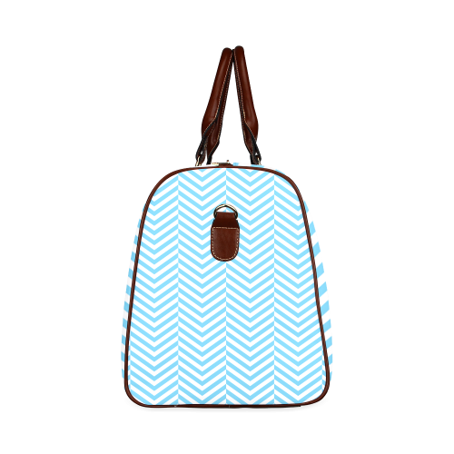 bright blue and white classic chevron pattern Waterproof Travel Bag/Large (Model 1639)