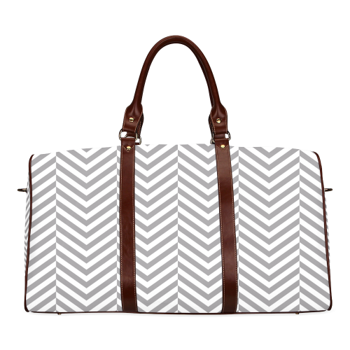 grey and white classic chevron pattern Waterproof Travel Bag/Large (Model 1639)