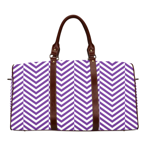 royal purple and white classic chevron pattern Waterproof Travel Bag/Large (Model 1639)