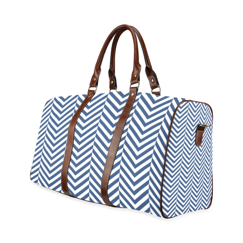 dark blue and white classic chevron pattern Waterproof Travel Bag/Large (Model 1639)