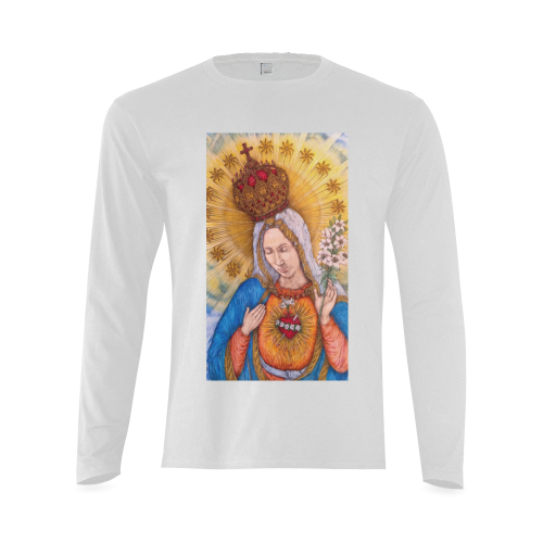 Immaculate Heart Of Virgin Mary Drawing Sunny Men's T-shirt (long-sleeve) (Model T08)