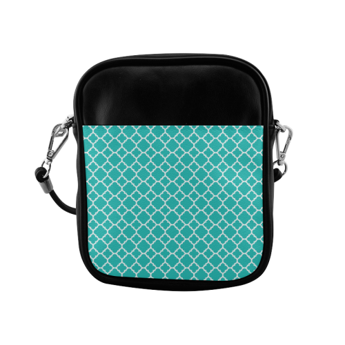 turquoise white quatrefoil classic pattern Sling Bag (Model 1627)