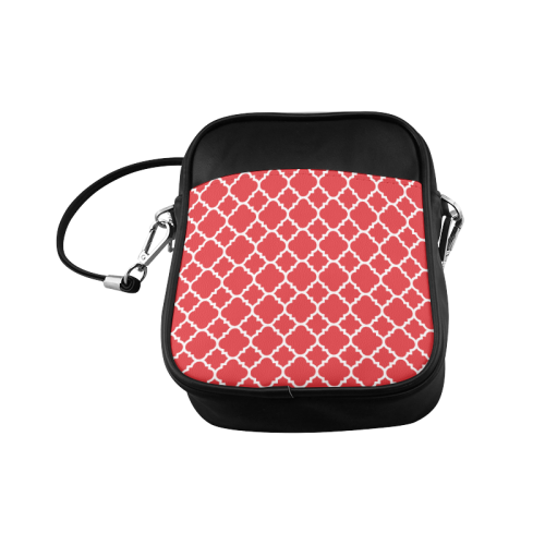 red white quatrefoil classic pattern Sling Bag (Model 1627)