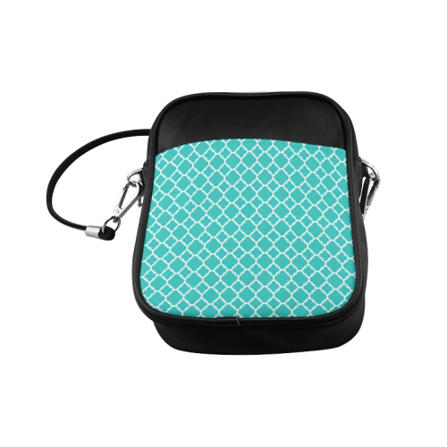 turquoise white quatrefoil classic pattern Sling Bag (Model 1627)