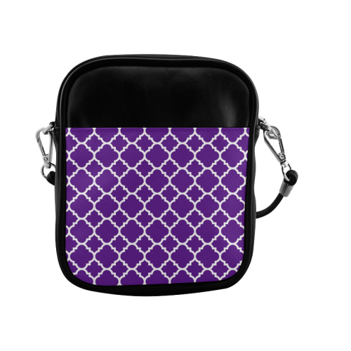 royal purple white quatrefoil classic pattern Sling Bag (Model 1627)