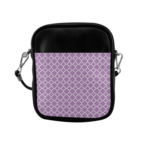 purple lilac white quatrefoil classic pattern Sling Bag (Model 1627)